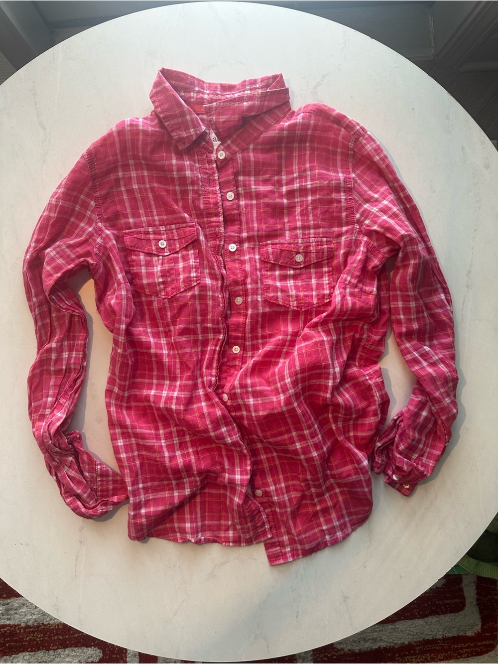 Aeropostale Pink Plaid Girls Button-Down Shirt flannel in size large